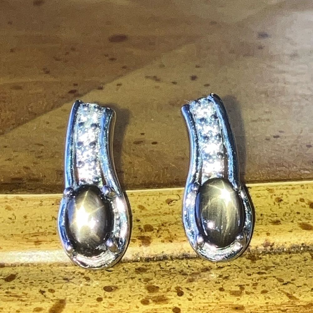 Bankacha Black Star Sapphire Sterling Silver Stud Earrings